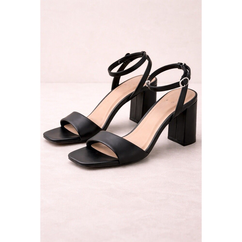 Women Black Block Heel Sandals Ankle Strap Memory Foam Size 11